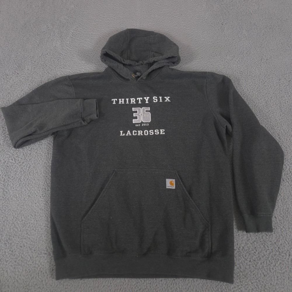 Carhartt Hoodie Mens XL Gray Marquette Loose Fit Cotton Blend Lacrosse Graphic - Picture 2 of 9